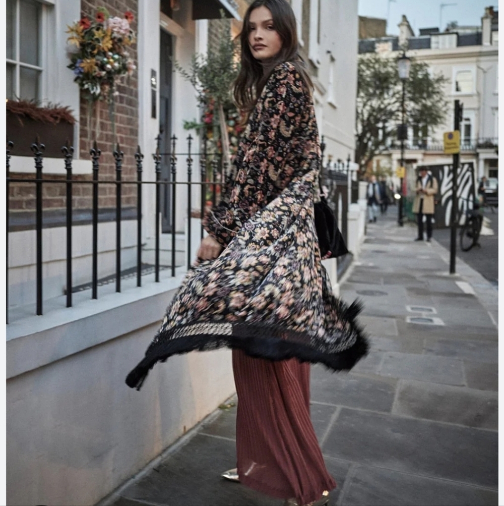 NWT NEKANE | $147 Bahari Long Velvet Fringed Kimono - Picture 2 of 4